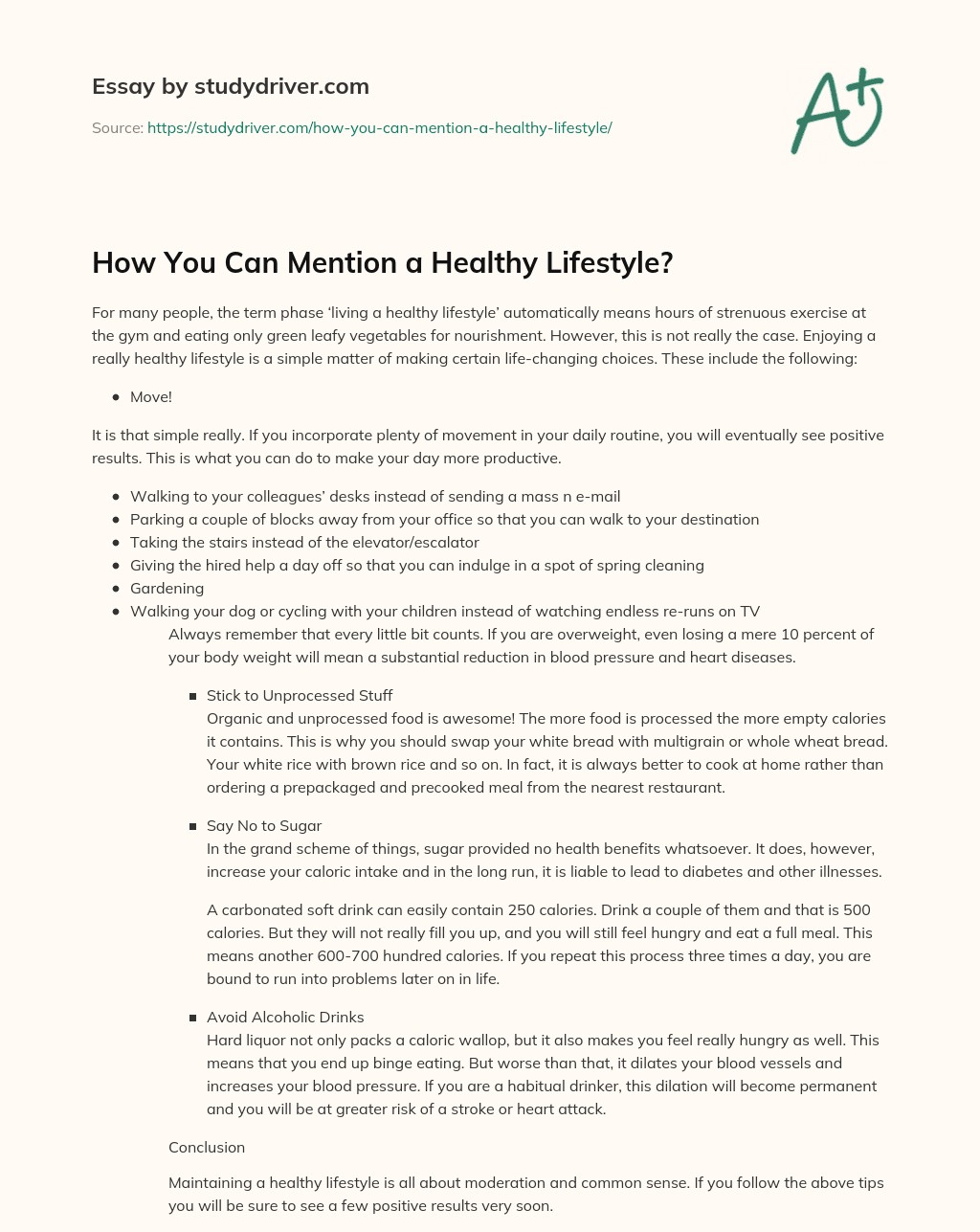 How you Can Mention a Healthy Lifestyle? essay