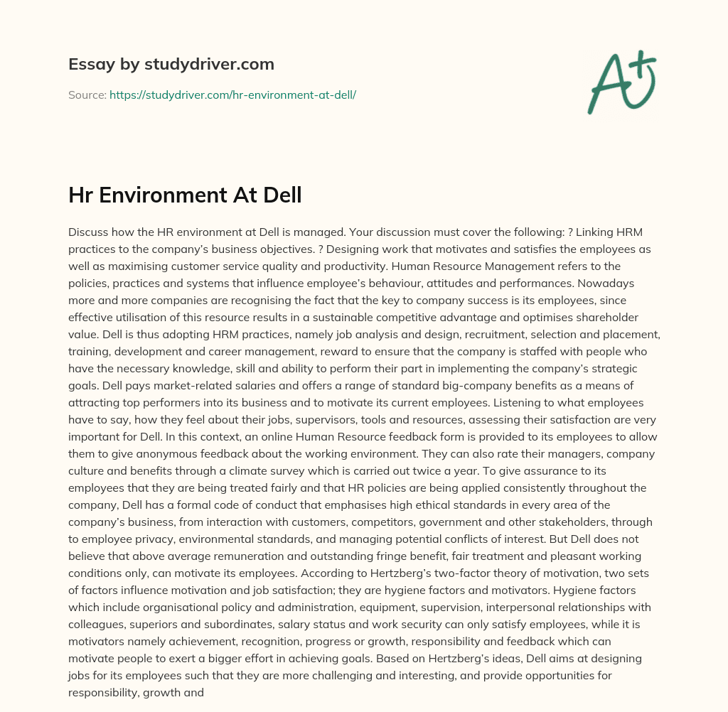Hr Environment at Dell essay