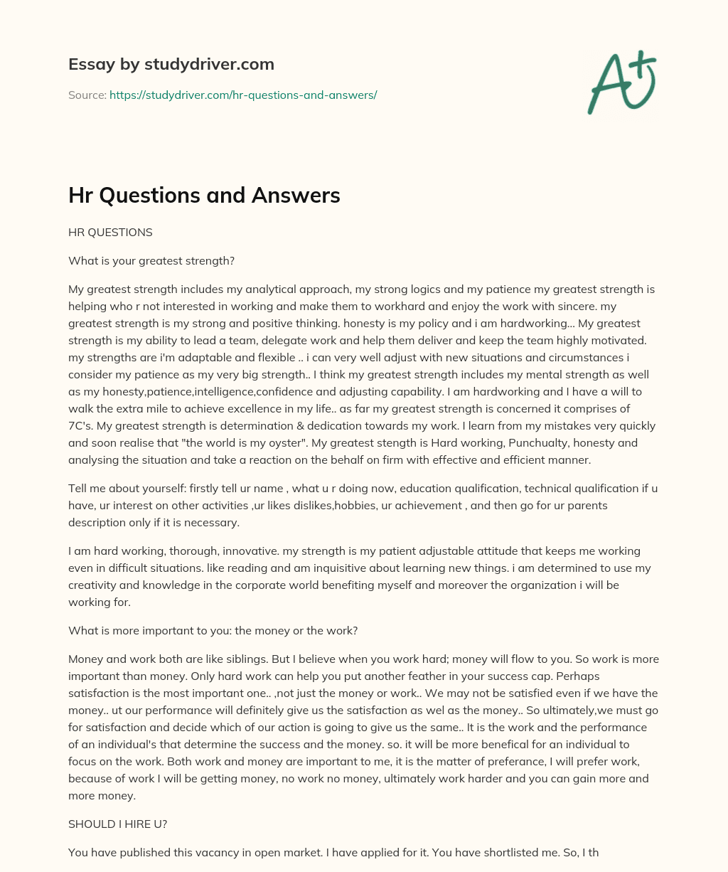 Hr Questions and Answers essay