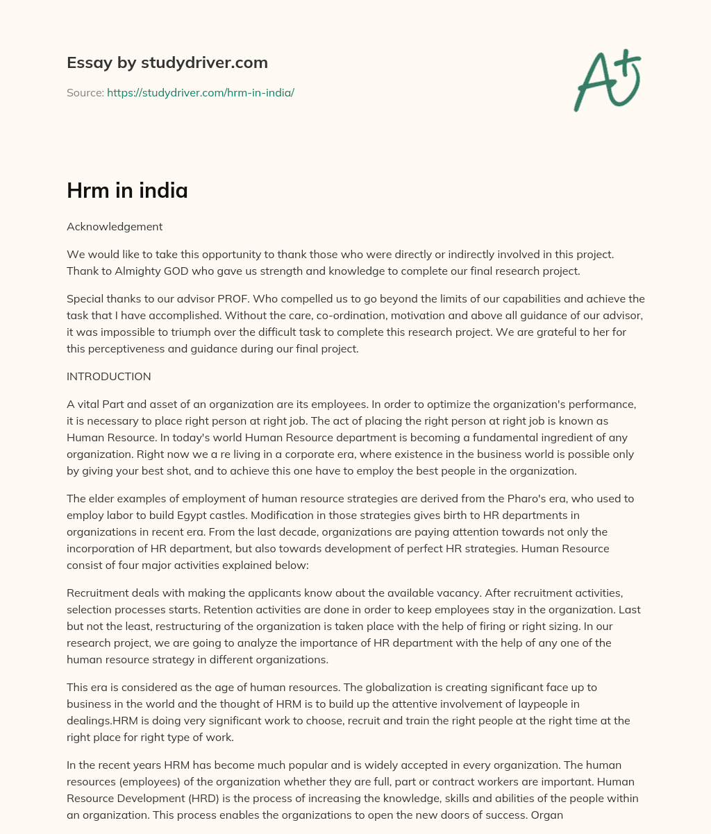 Hrm in India essay