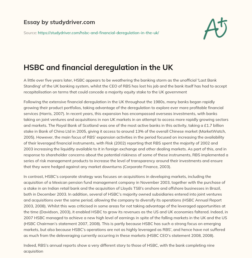 HSBC and Financial Deregulation in the UK essay
