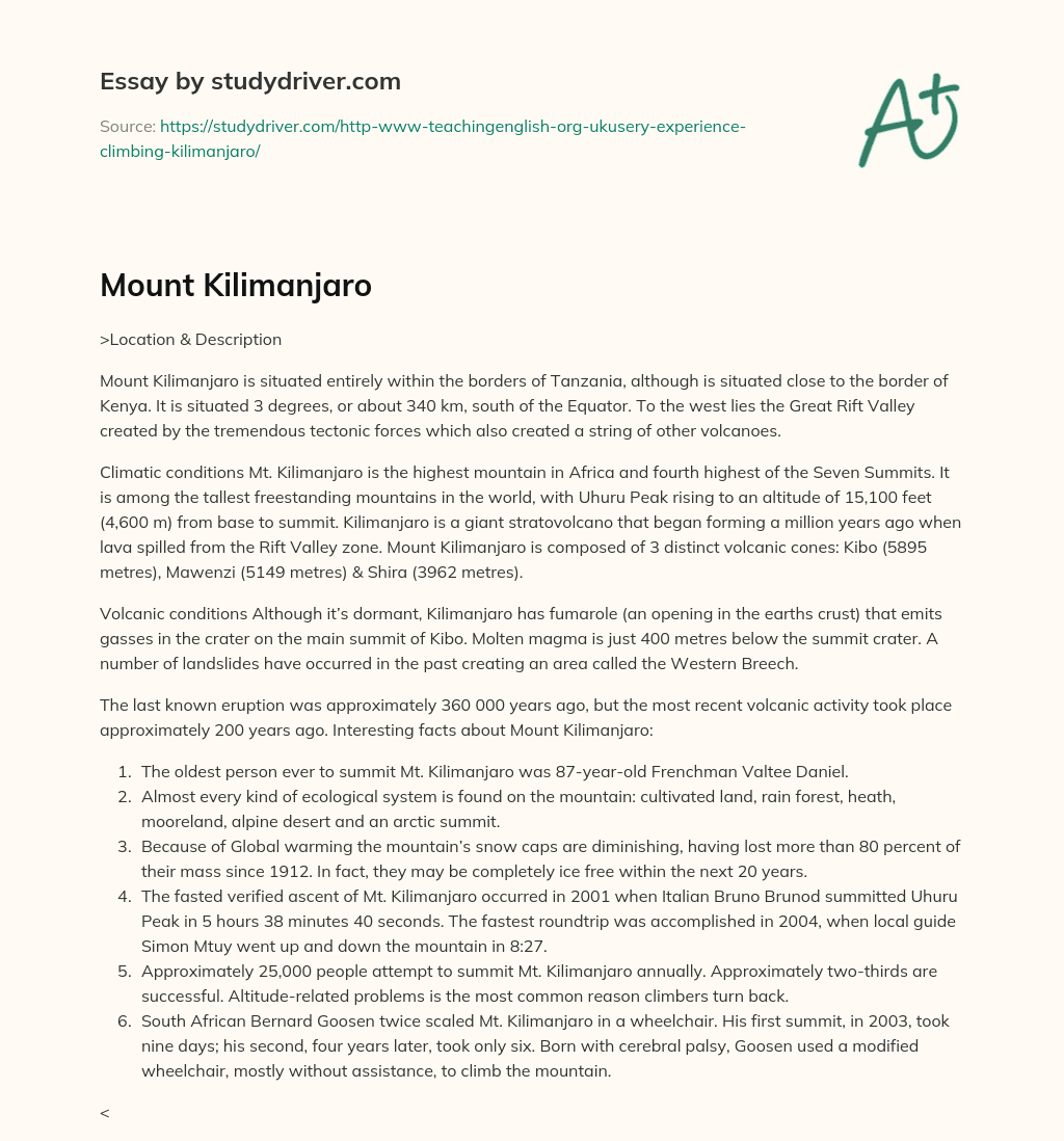 Mount Kilimanjaro essay