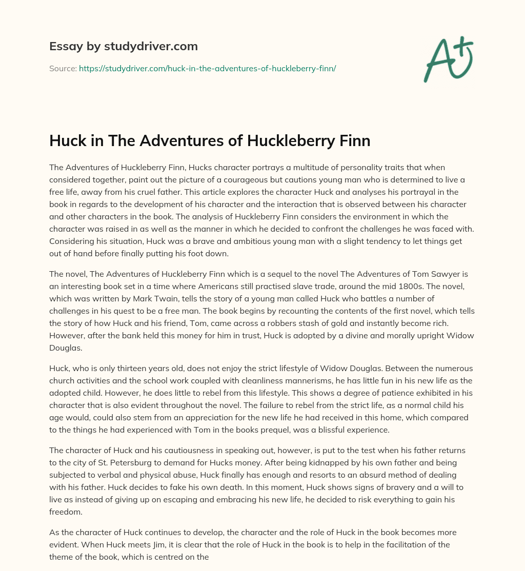 Huck in the Adventures of Huckleberry Finn essay