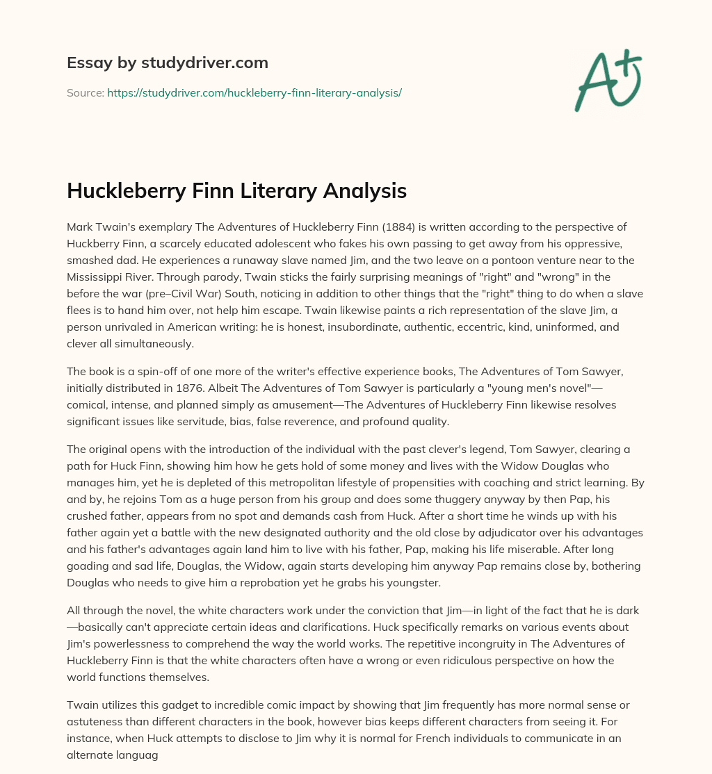 literary analysis essay on huckleberry finn