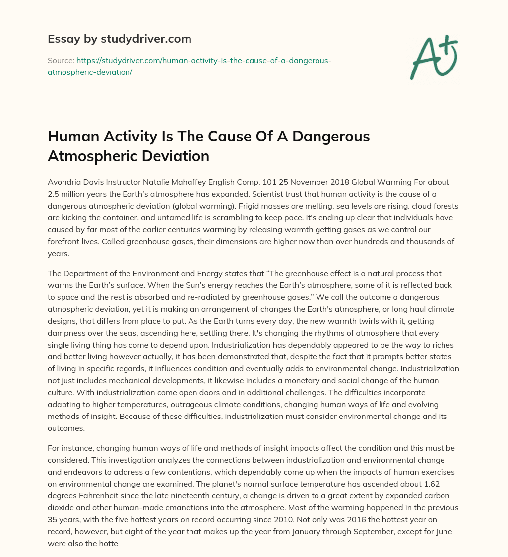 Human Activity is the Cause of a Dangerous Atmospheric Deviation essay