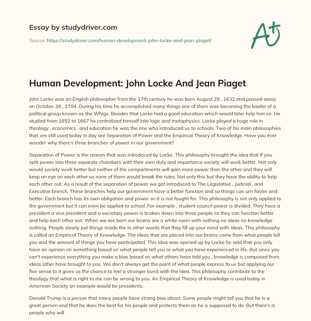 Human Development: John Locke and Jean Piaget essay