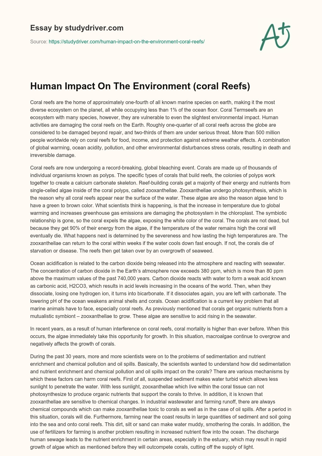 Human Impact on the Environment (coral Reefs) essay