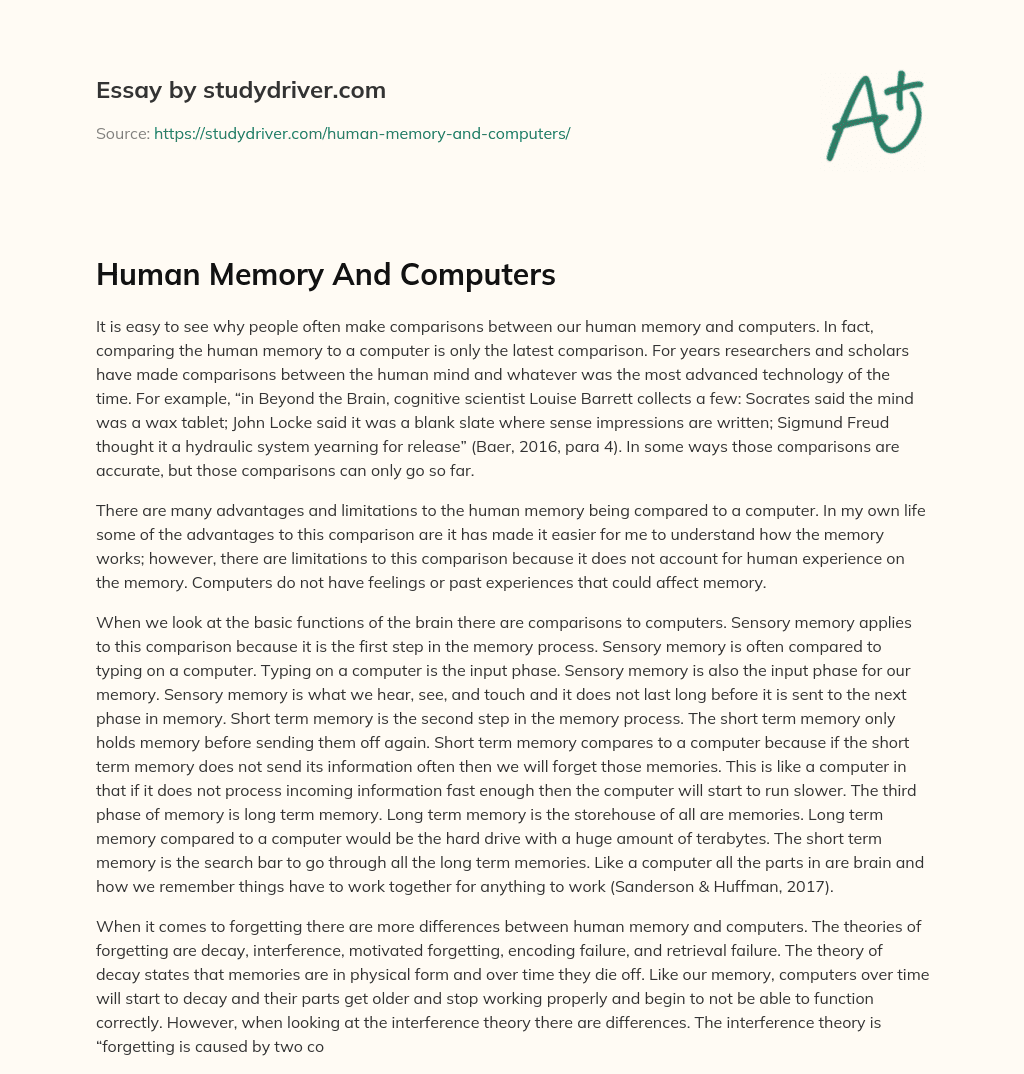 Human Memory and Computers essay
