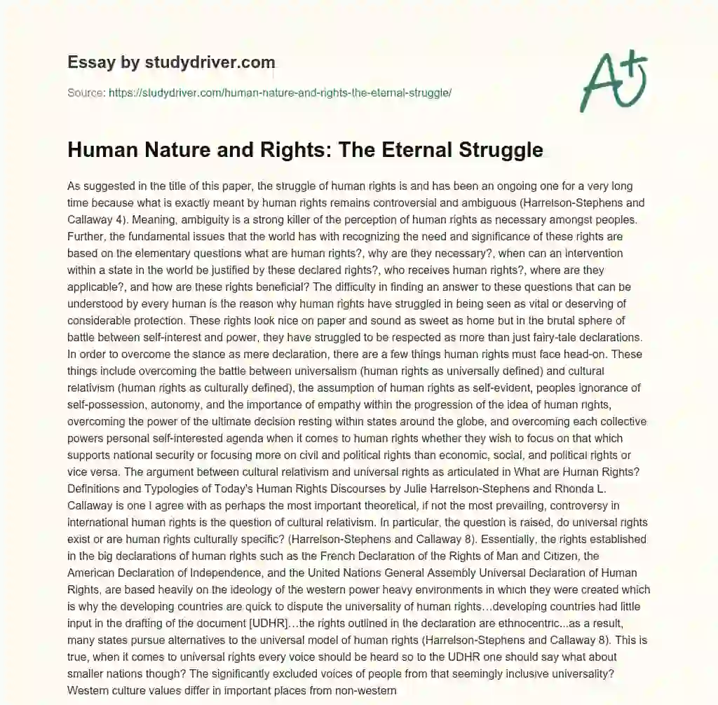 Human Nature and Rights: the Eternal Struggle essay