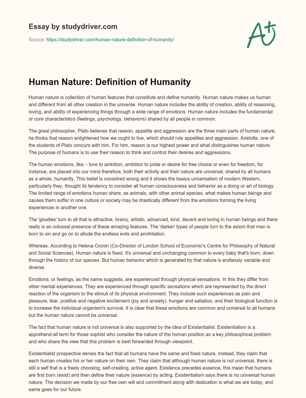 Human Nature: Definition of Humanity essay