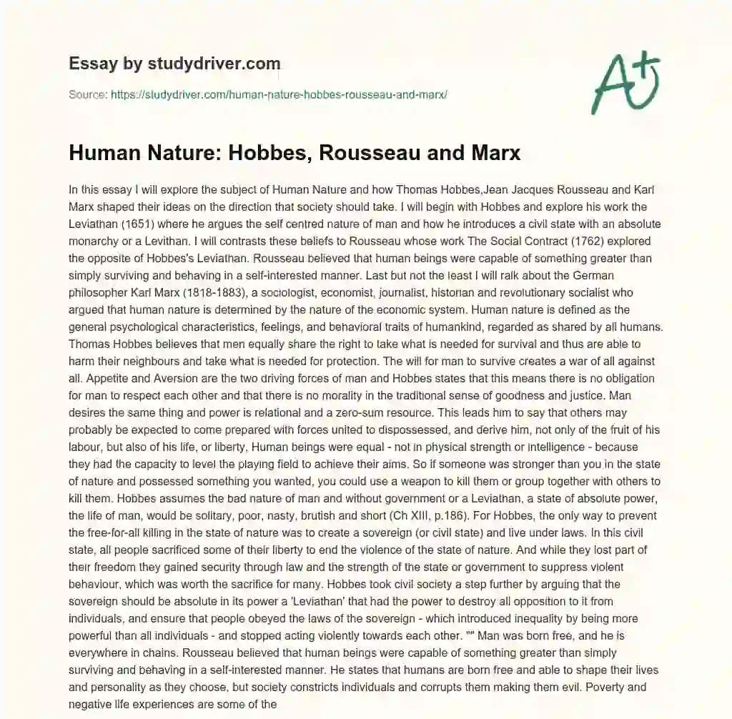 Human Nature: Hobbes, Rousseau and Marx essay