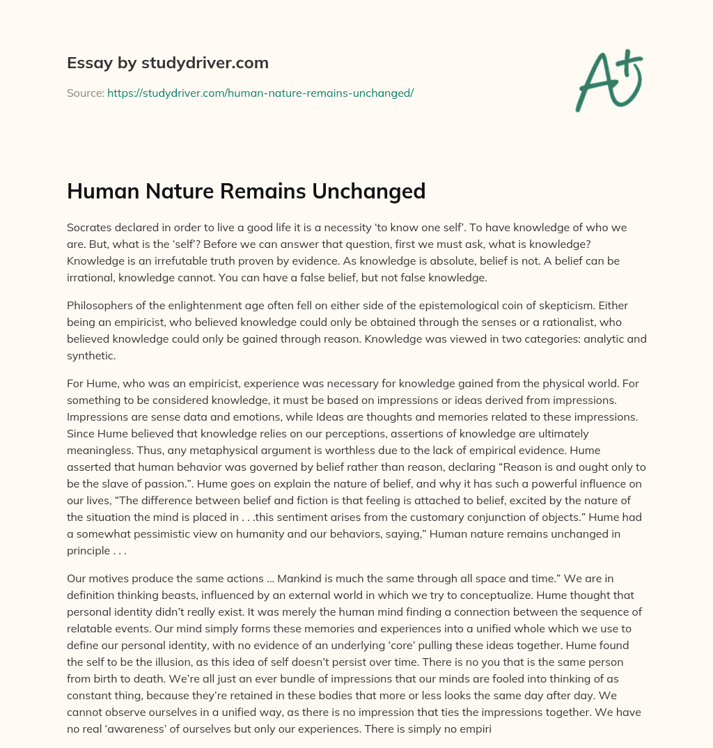 Human Nature Remains Unchanged essay
