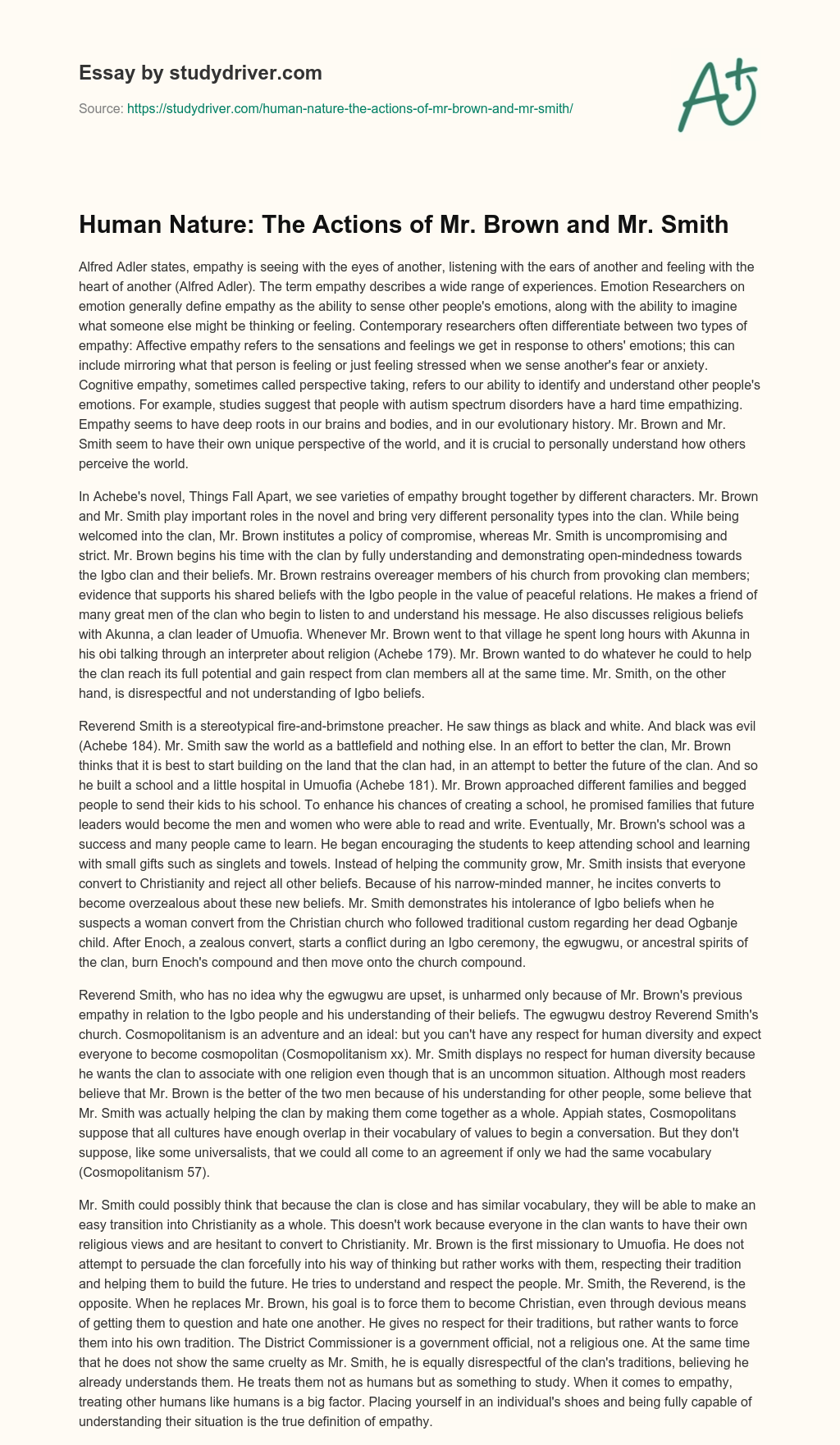 Human Nature: the Actions of Mr. Brown and Mr. Smith essay