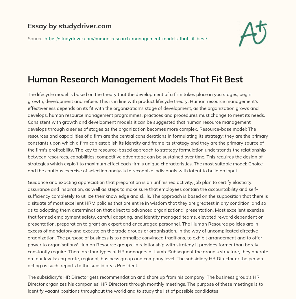 Human Research Management Models that Fit Best essay