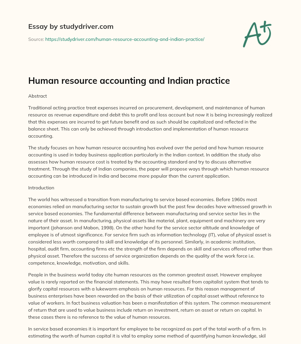 Human Resource Accounting and Indian Practice essay