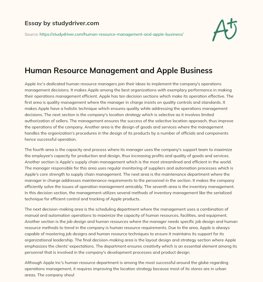 Human Resource Management and Apple Business essay