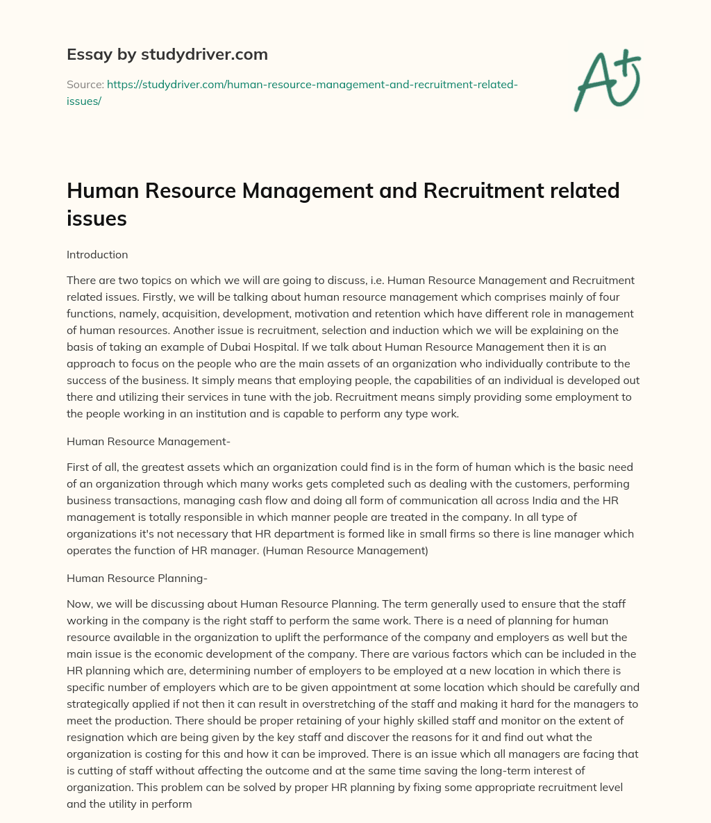 Human Resource Management and Recruitment Related Issues essay