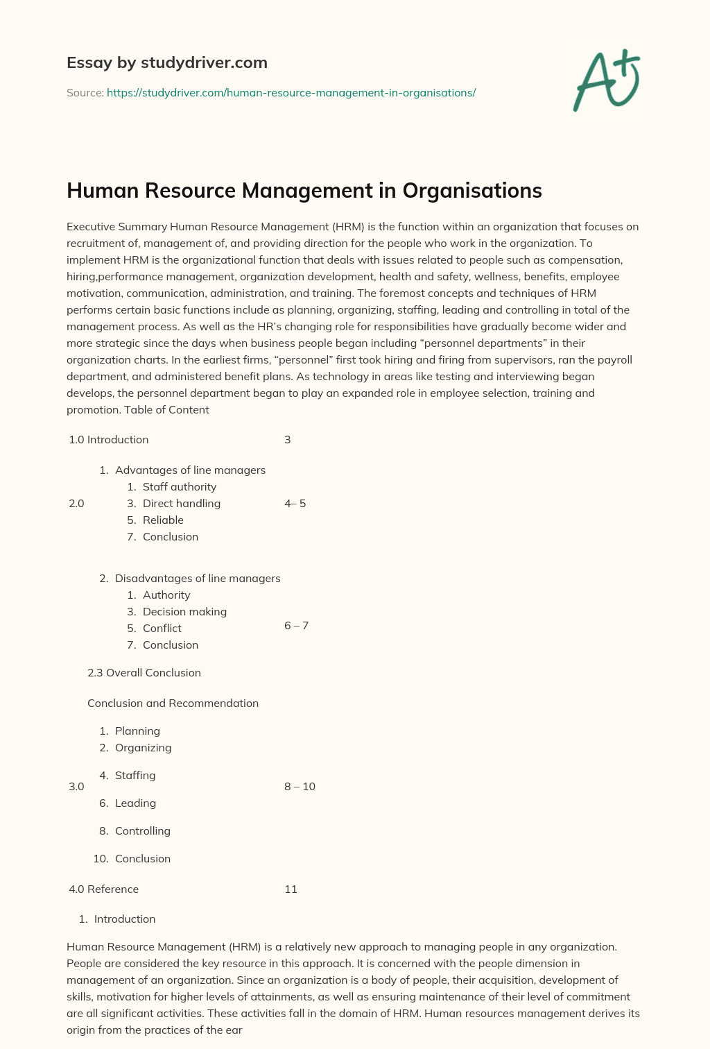 Human Resource Management in Organisations essay