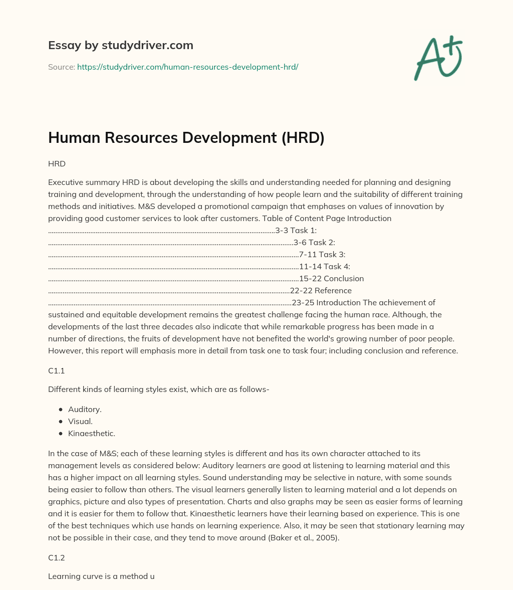Human Resources Development (HRD) essay