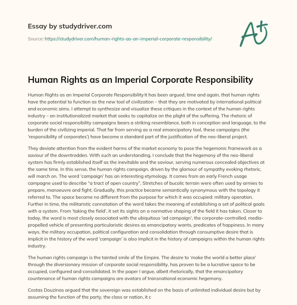 Human Rights as an Imperial Corporate Responsibility essay