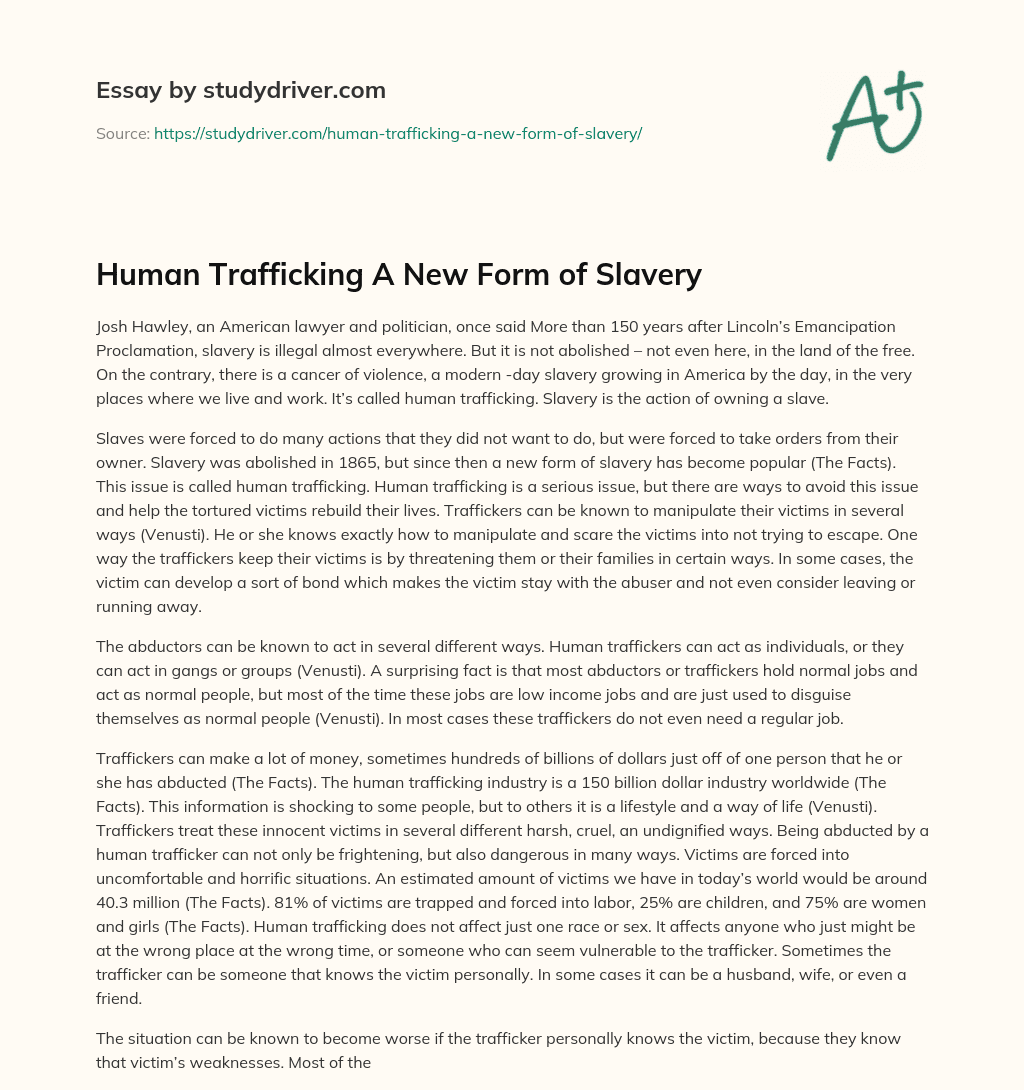 Human Trafficking a New Form of Slavery essay