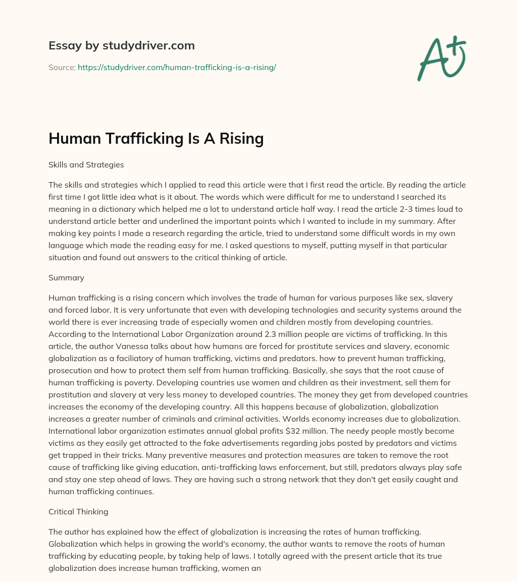 Human Trafficking is a Rising essay