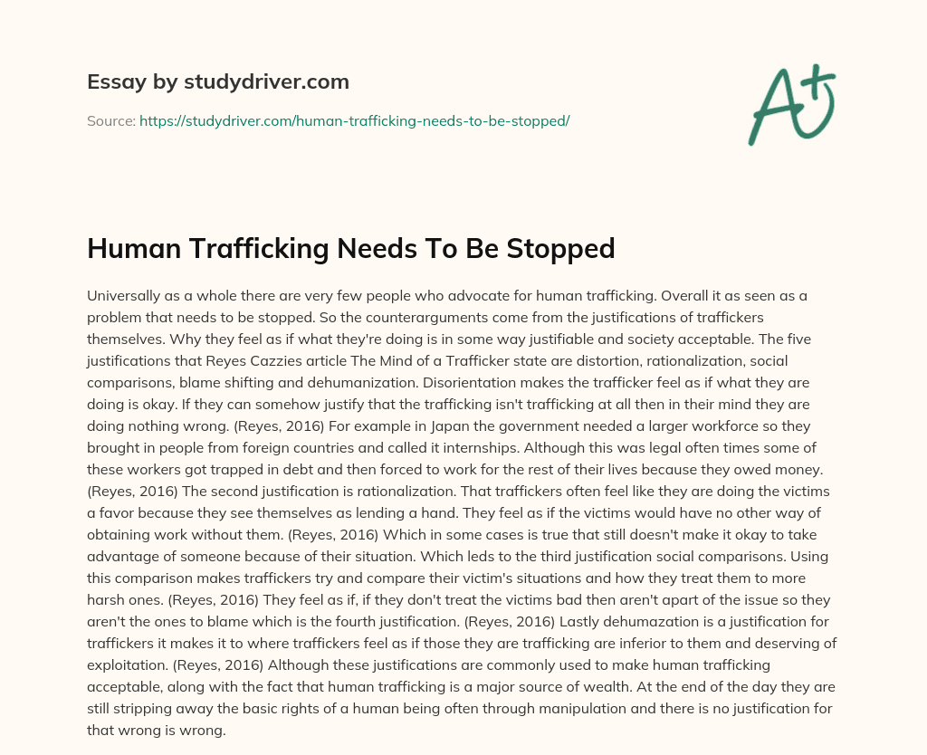 Human Trafficking Needs to be Stopped essay