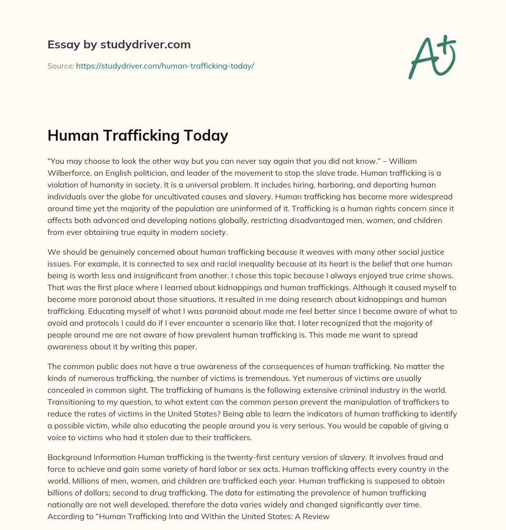 Human Trafficking Today essay