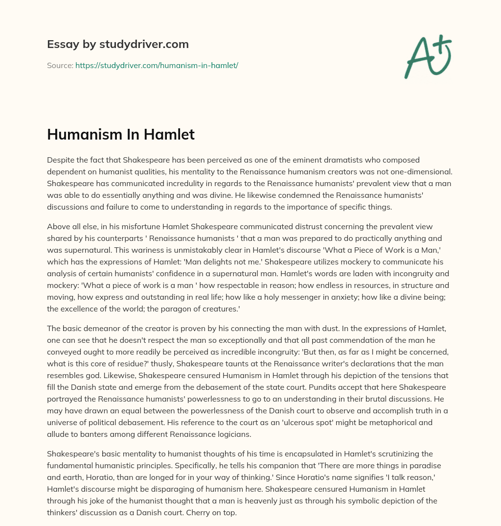 Humanism in Hamlet essay