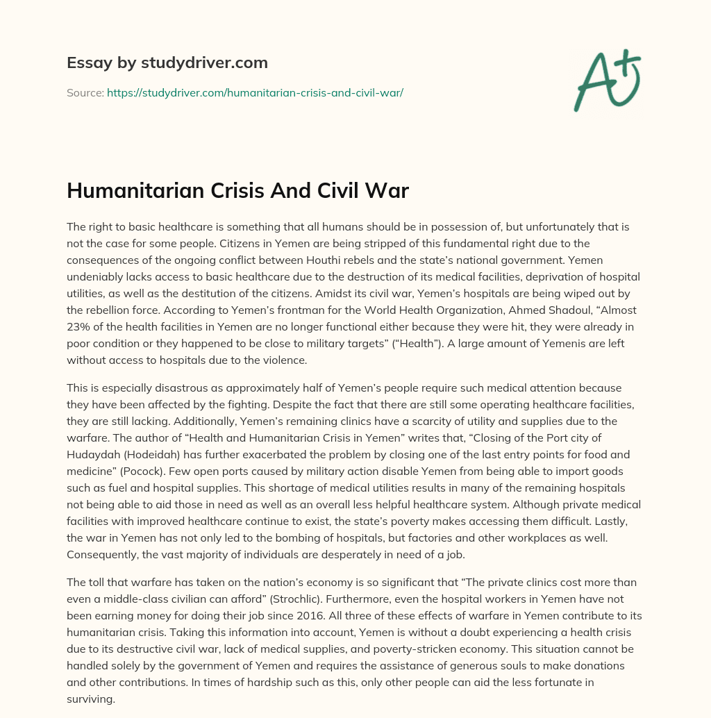 Humanitarian Crisis and Civil War essay