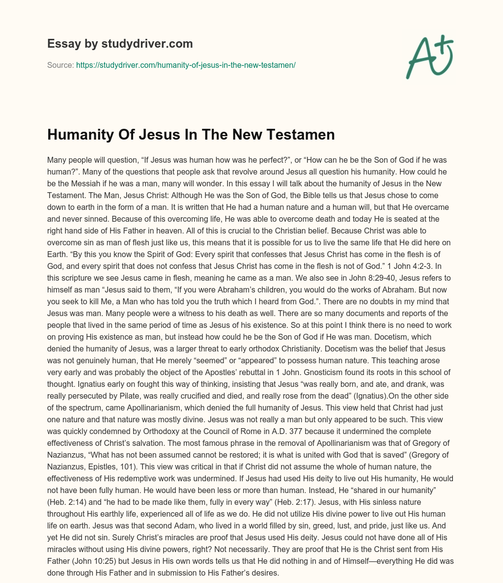 Humanity of Jesus in the New Testamen essay
