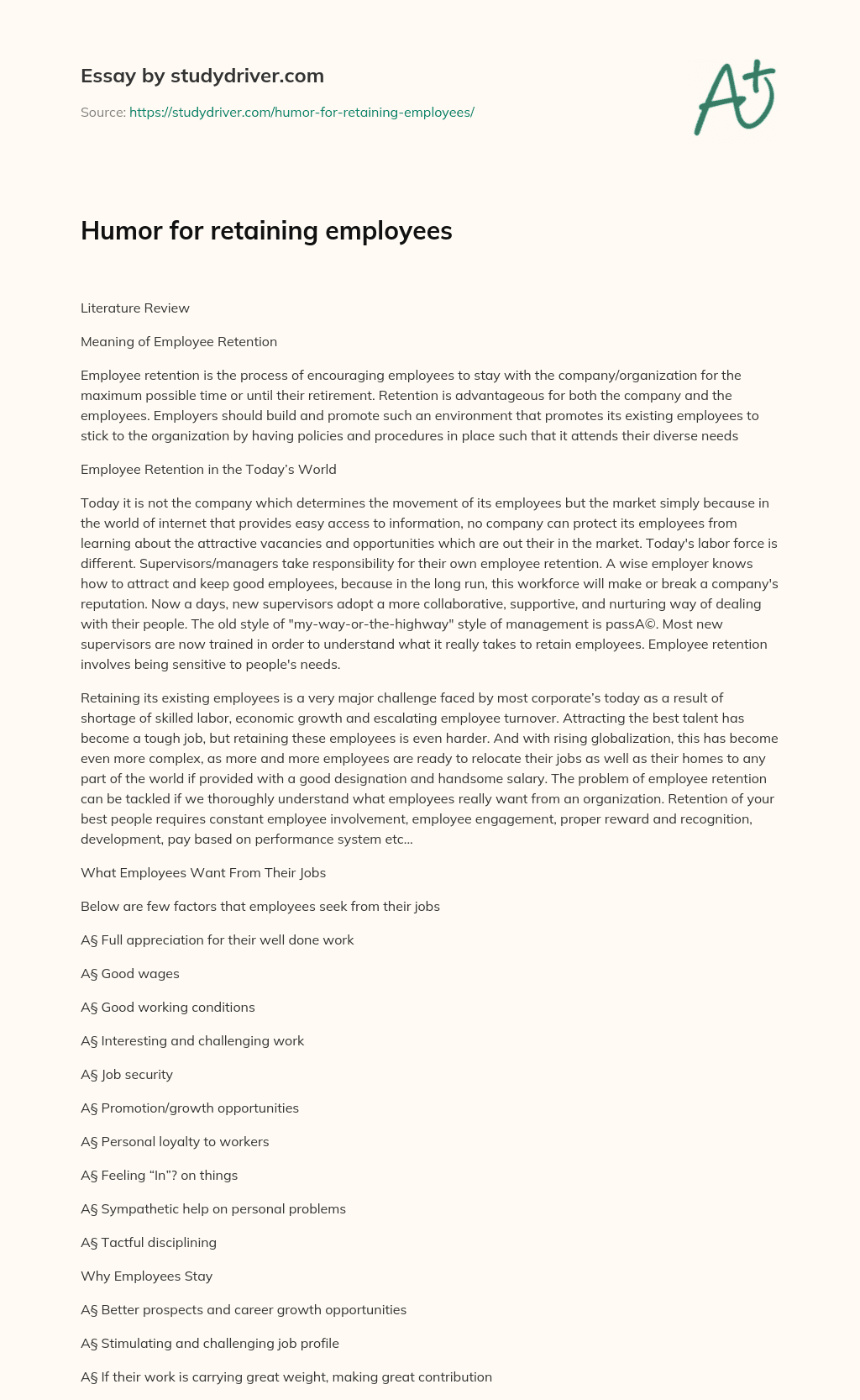 Humor for Retaining Employees essay