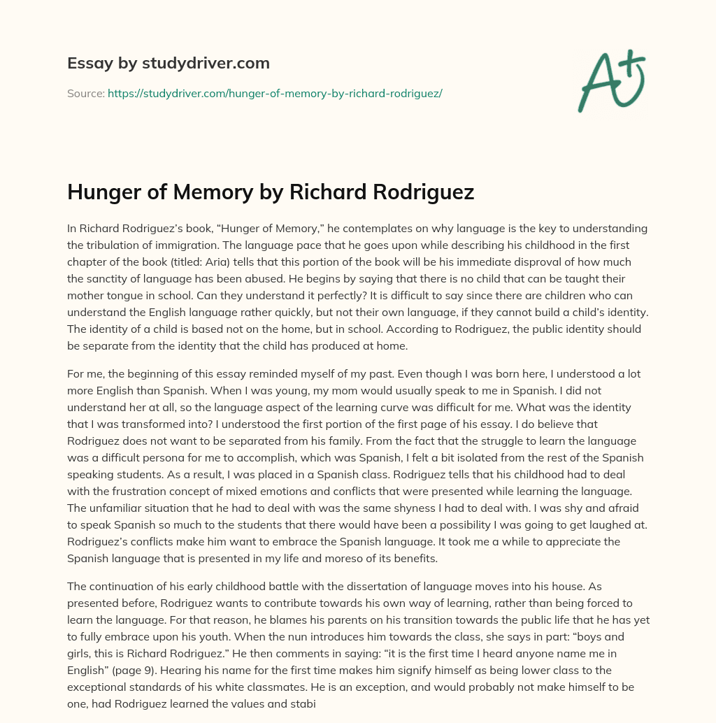 Hunger of Memory by Richard Rodriguez essay