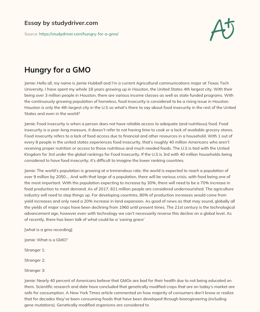 Hungry for a GMO essay