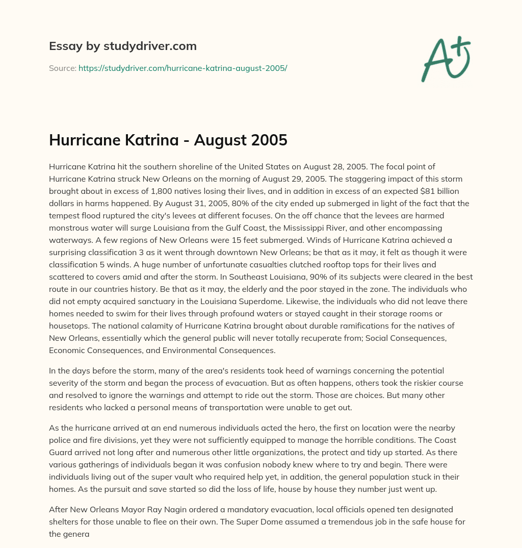 Hurricane Katrina – August 2005 essay