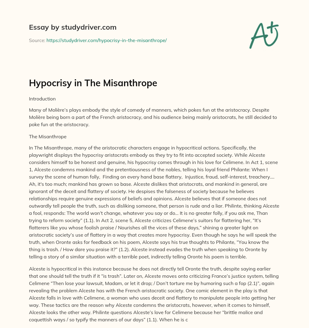 Hypocrisy in the Misanthrope essay