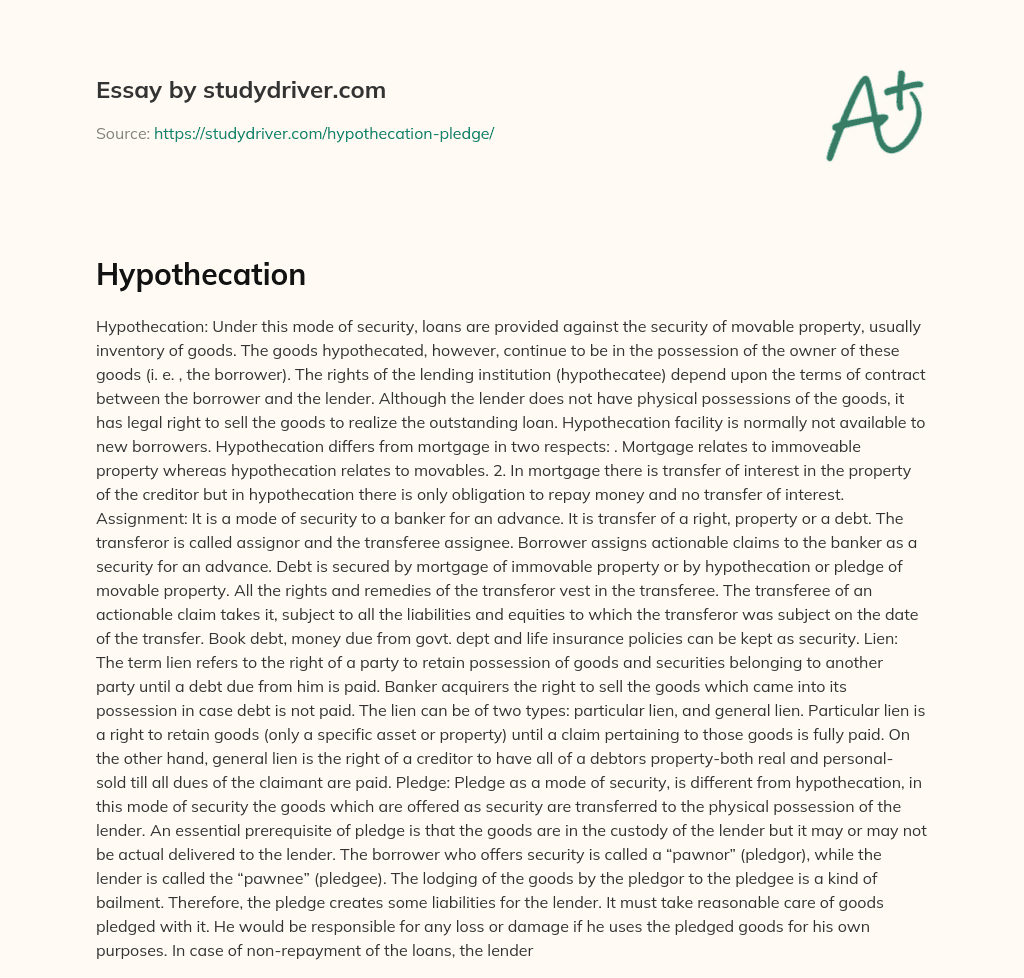 Hypothecation essay