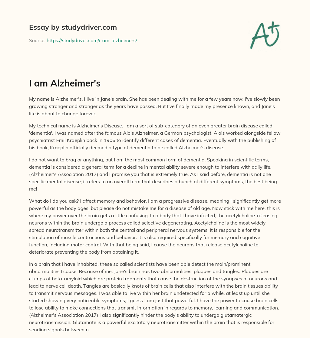 I am Alzheimer’s essay