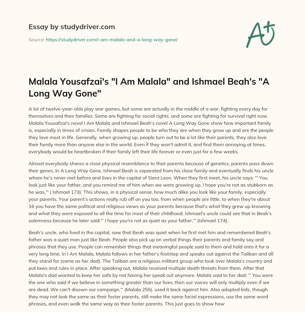 Malala Yousafzai’s “I am Malala” and Ishmael Beah’s “A Long Way Gone” essay
