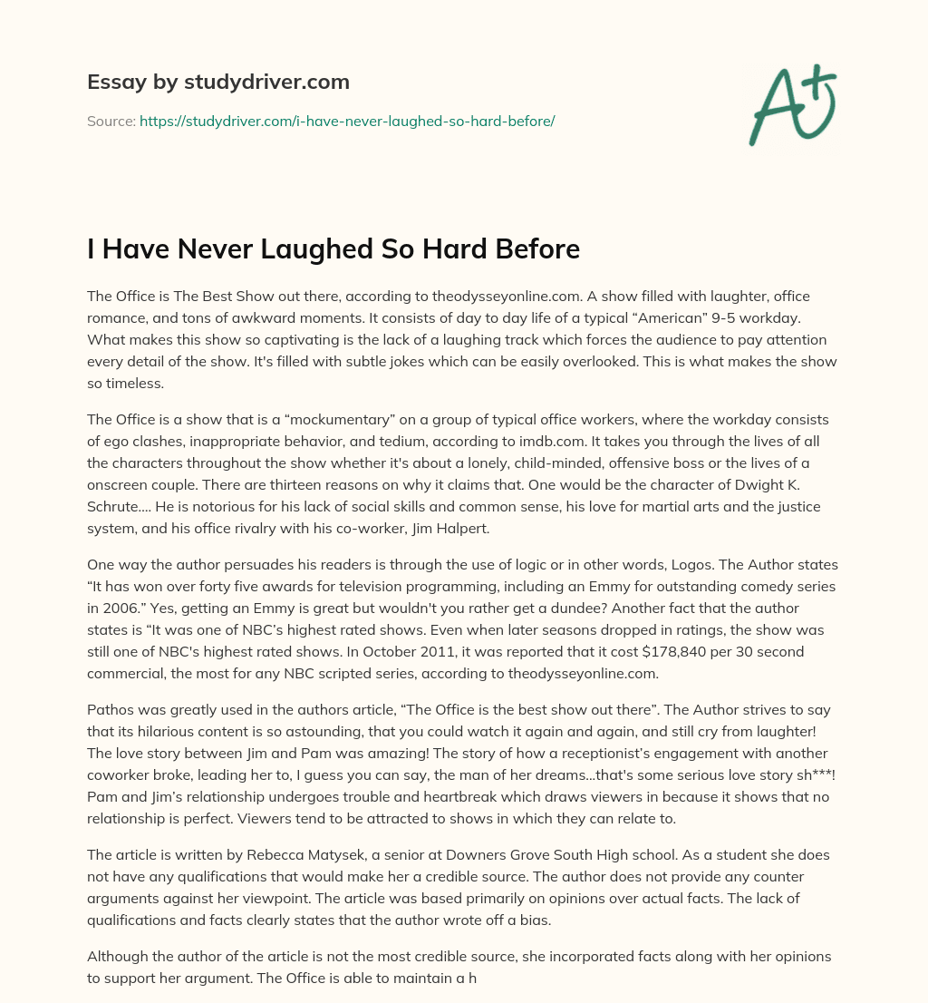 I have Never Laughed so Hard before essay