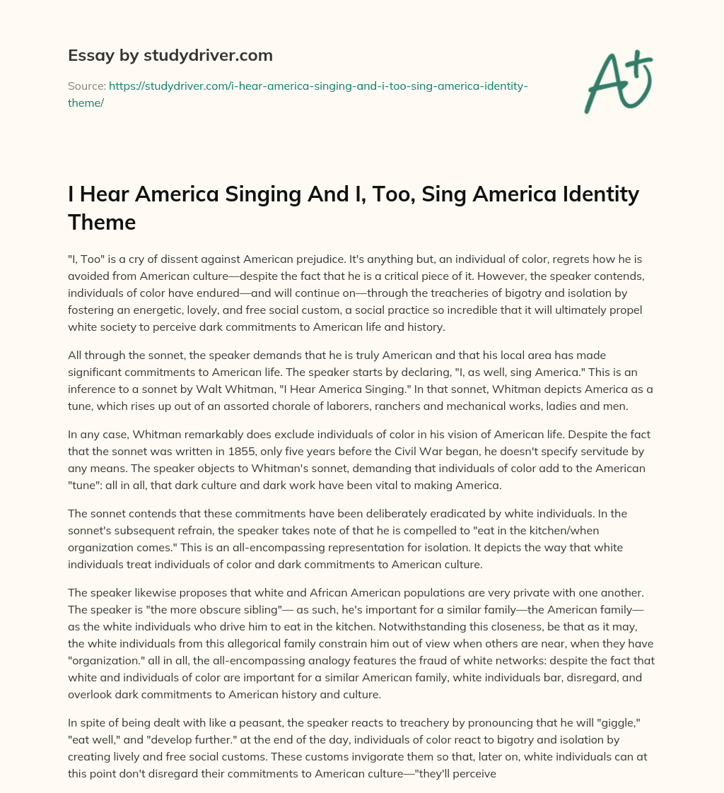 I Hear America Singing and I, Too, Sing America Identity Theme essay