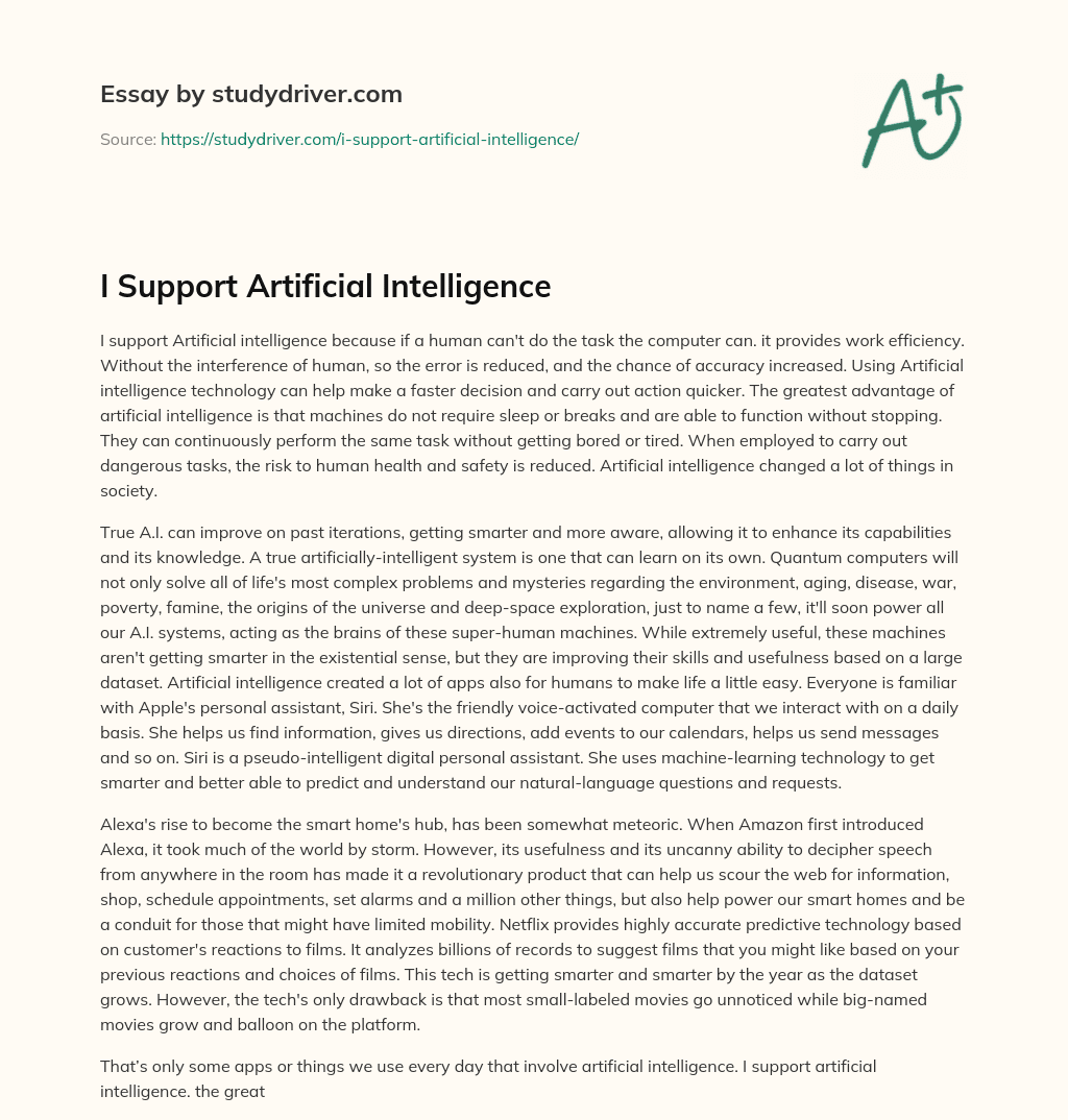 I Support Artificial Intelligence essay