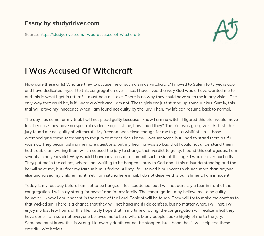 I was Accused of Witchcraft essay