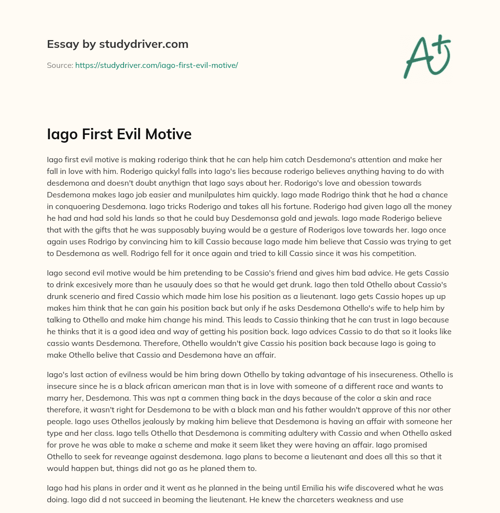 Iago First Evil Motive essay