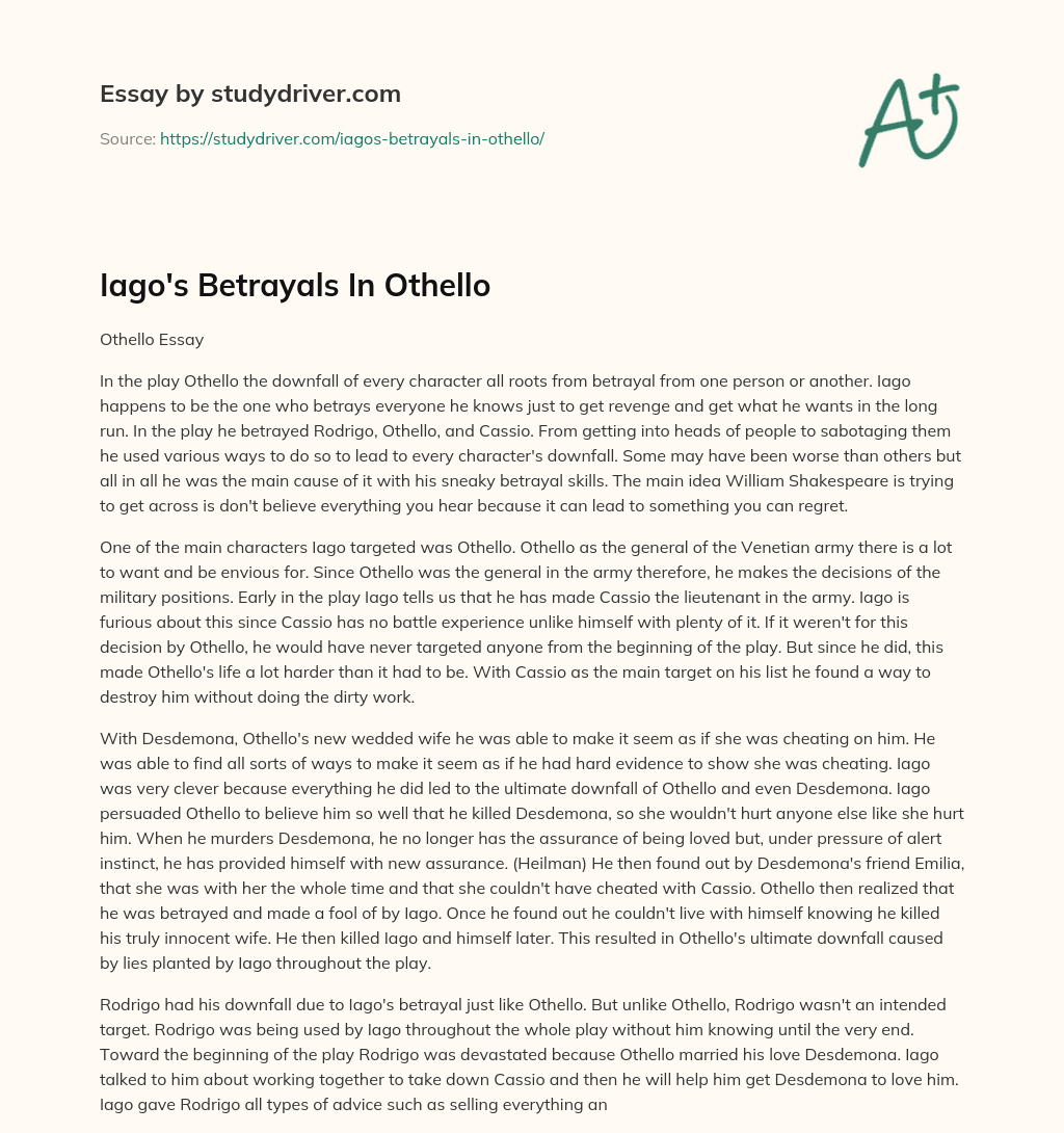 Iago’s Betrayals in Othello essay