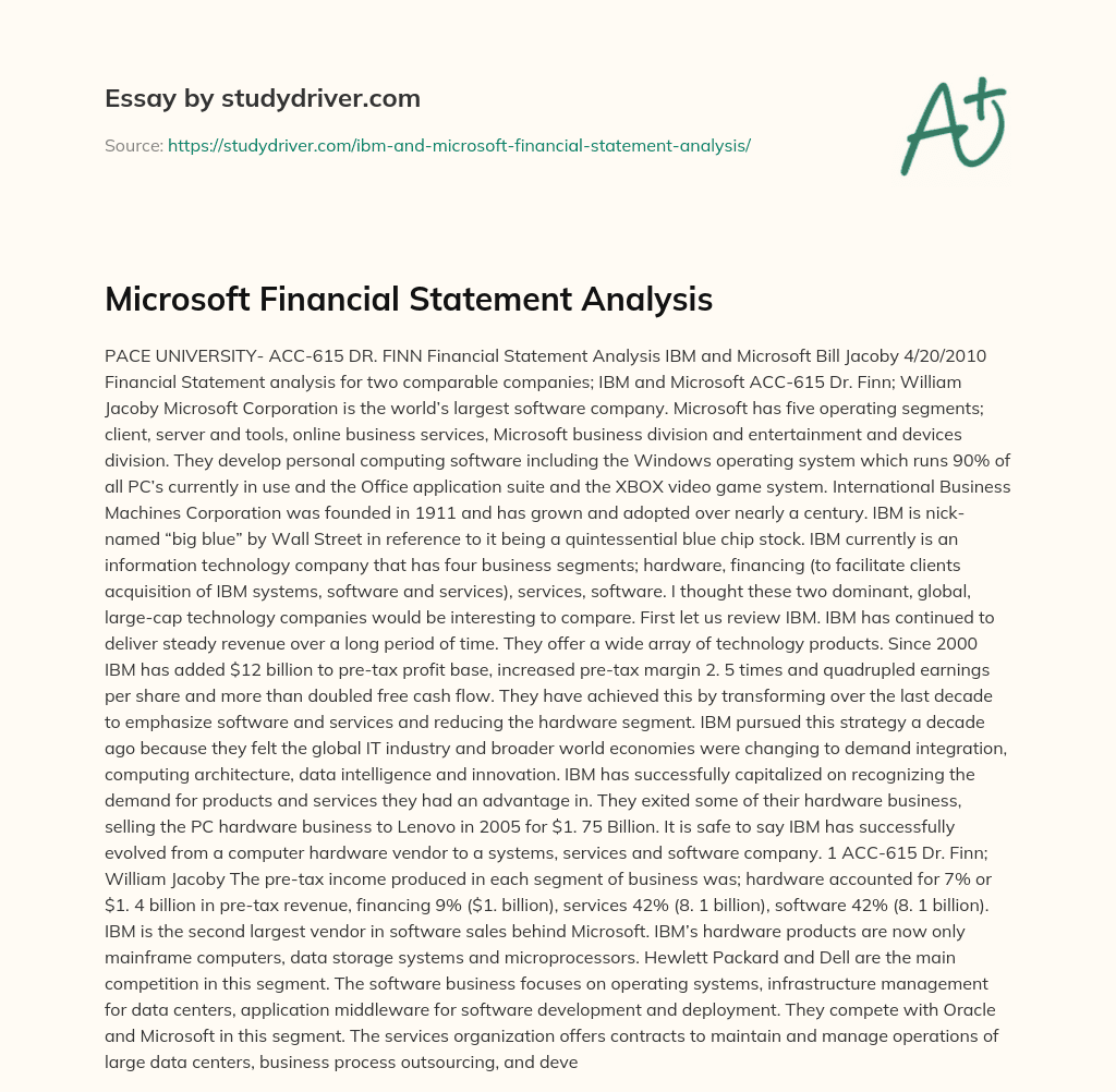 Microsoft Financial Statement Analysis essay