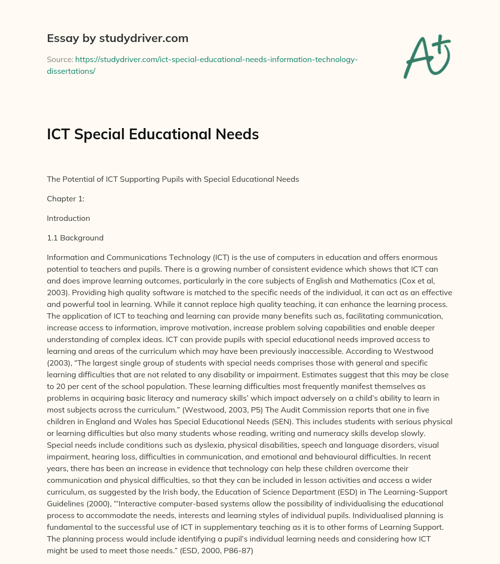 ICT Special Educational Needs essay