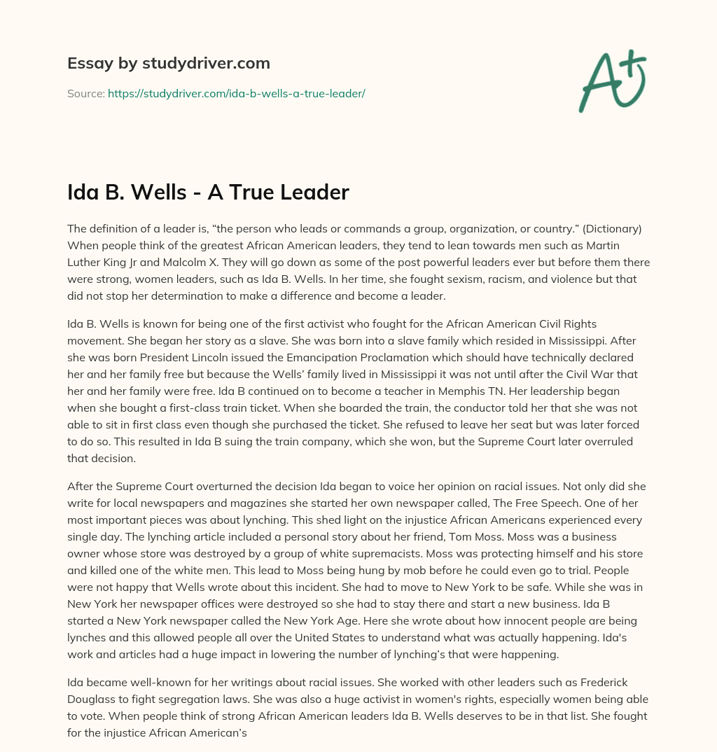 Ida B. Wells – a True Leader essay