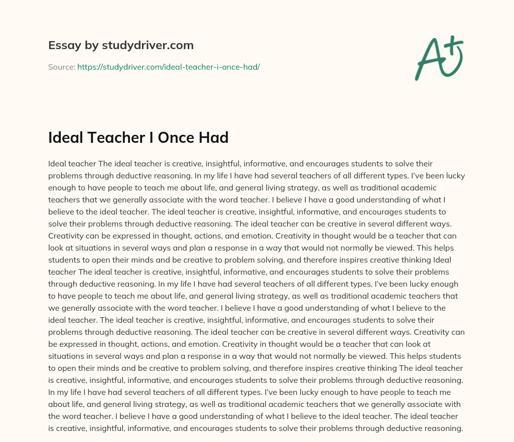 Ideal Teacher i once had essay