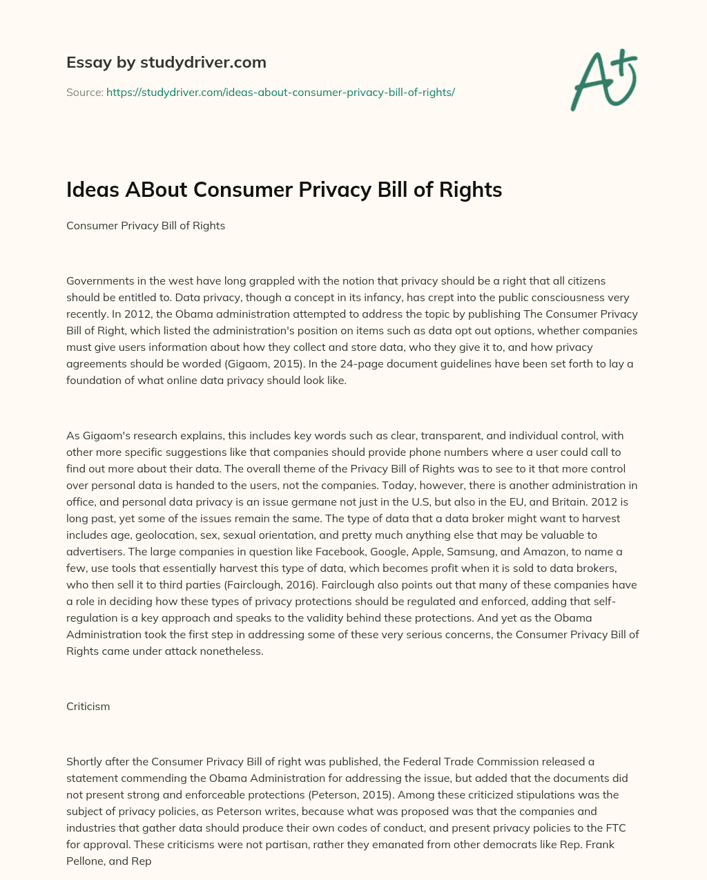 Ideas about Consumer Privacy Bill of Rights essay